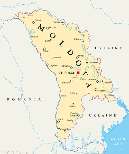 Mappa politica della Moldova — Vettoriale Stock