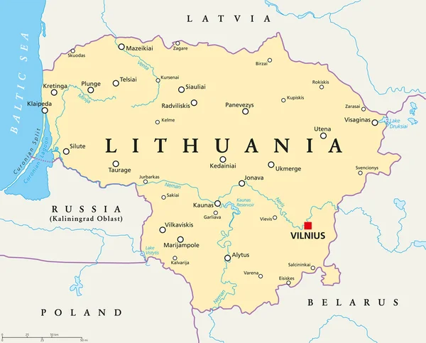 Lithuania mapa político —  Vetores de Stock