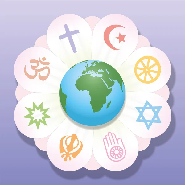 Religions United World Flower Peace Symbols — Stock Vector