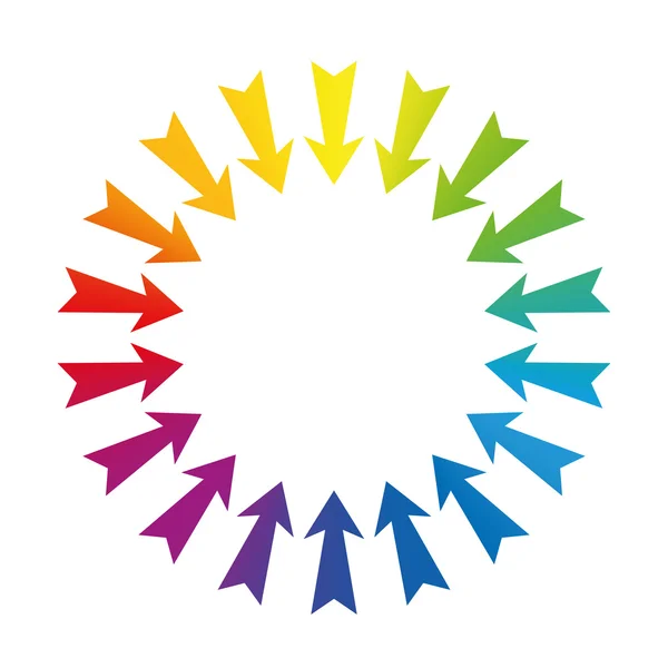 Flechas que muestran al centro el arco iris coloreado — Vector de stock