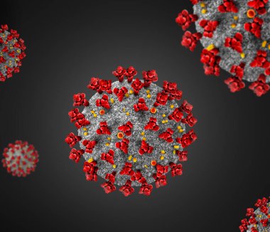 Coronavirus Covid-19 salgını ve -NCov romanı Coronavirus 'un hastalık hücresi kavramı. 3B görüntüleme