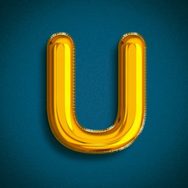 Folil Balonlar Altın ABC, Altın Balonlar U harfi alfabesi. Metin, Mektup, Yeni Yıl, Noel, Doğum günü, Kutlama için Altın Tipi Balonlar. 3B Hazırlama