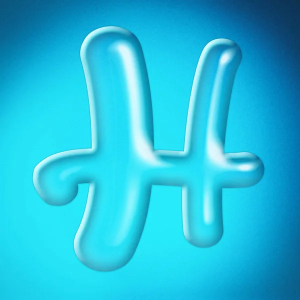 Water letter H alphabet clear water letter. 3D Rendering