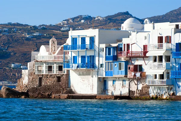 Vedere panoramică a micuței Veneții pe insula Mykonos, Grecia — Fotografie, imagine de stoc