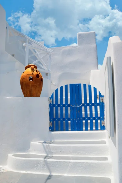 Traditionell arkitektur av oia byn på Santoriniön, gre Stockbild