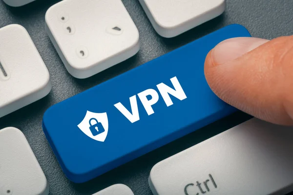 Internet Biztonsági Koncepció Bezárás Mutatóujj Nyomja Meg Számítógép Billentyűt Vpn — Stock Fotó