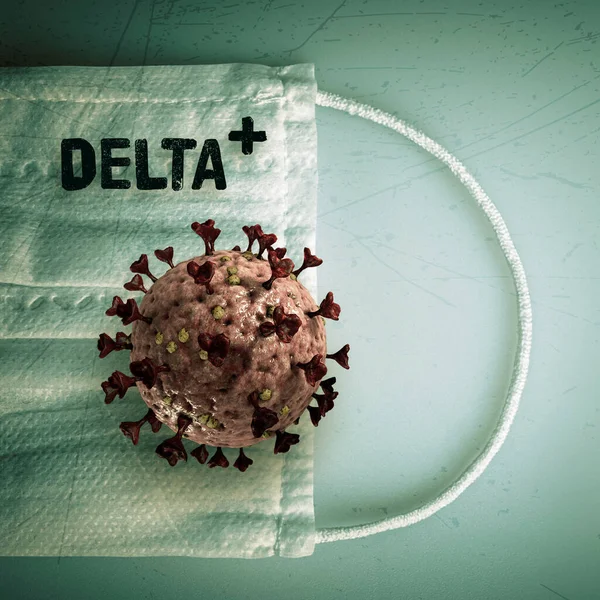 Coronavirus Delta Concepto Con Concepto Máscara Médico Mascarilla Desechable Con — Foto de Stock