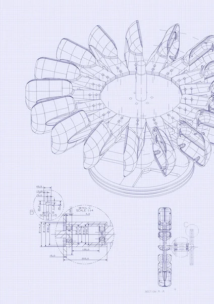 Промислові blueprint гідравлічні Водяні турбіни — Zdjęcie stockowe