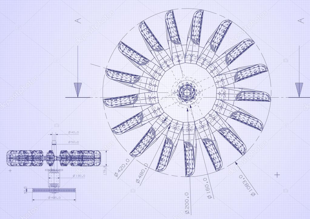 Industrial blueprint of hydraulic water turbine