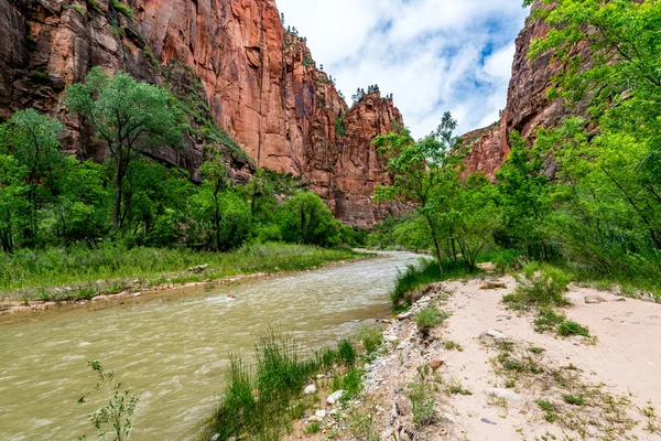 Vacker flodutsikt över Upper Zion National Park, Utah. — Stockfoto