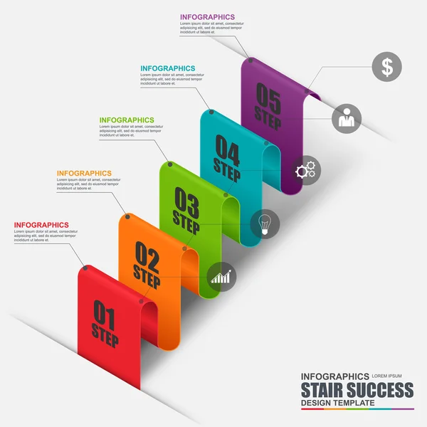 Astratto 3D business gradino di successo Infografica. Può essere utilizzato per il layout del flusso di lavoro, la visualizzazione dei dati, il concetto di business con 5 opzioni, parti, passaggi o processi, banner, diagramma, web design . — Vettoriale Stock