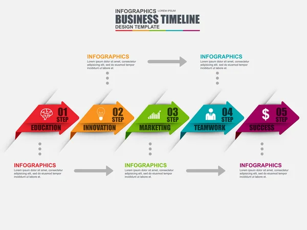 Plantilla de diseño vectorial de línea de tiempo infografía. Se puede utilizar para el diseño del flujo de trabajo, visualización de datos, concepto de negocio con 6 opciones, piezas, pasos o procesos, banner, diagrama, gráfico, diseño web . — Vector de stock