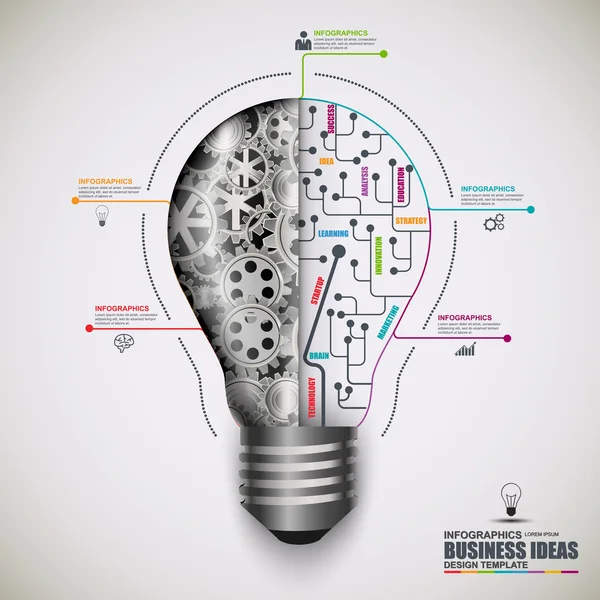 Modèle de conception vectorielle d'ampoule d'affaires infographique. Peut être utilisé pour les processus de flux de travail, démarrage, bannière, diagramme, options numériques, plan de travail, conception Web . — Image vectorielle