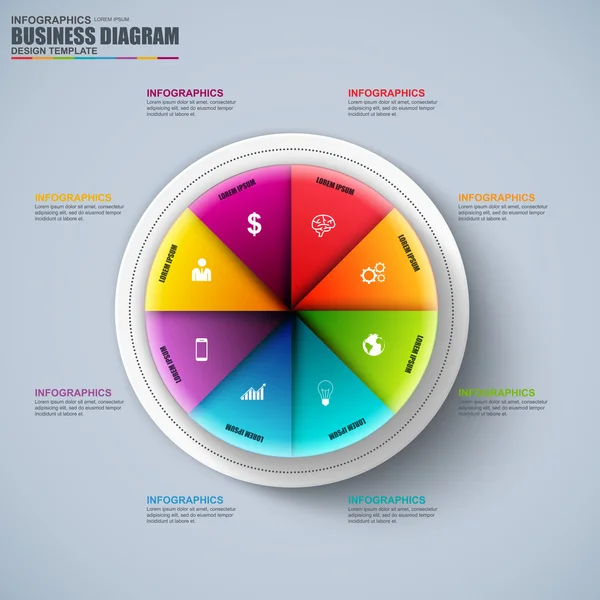 Diagramme circulaire d'affaires abstrait en 3D Infographie. Peut être utilisé pour la mise en page du flux de travail, la visualisation des données, le concept d'entreprise avec 6 options, pièces, étapes ou processus, bannière, graphique, conception Web . — Image vectorielle