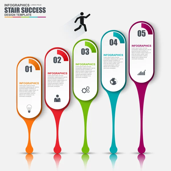 Infografic șablon de design vectorial. Poate fi folosit pentru aspectul fluxului de lucru, vizualizarea datelor, conceptul de afaceri cu 5 opțiuni, succesul pașilor scării, banner, grafic, web design . — Vector de stoc