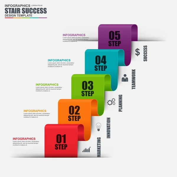 Infographic business stair success of marketing vector design template. Can be used for workflow processes, startup, banner, diagram, number options, work plan, web design. — Διανυσματικό Αρχείο