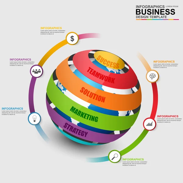 Modèle de conception vectorielle de sphère infographique. Peut être utilisé pour le flux de travail, la carte du monde, le globe, la chronologie, le diagramme, l'infographie globale, les options numériques, la conception, les éléments infographiques, l'infographie de l'information . — Image vectorielle