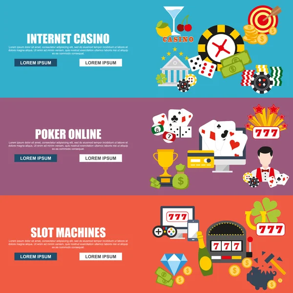 Stile di design piatto moderno concetto di illustrazione vettoriale per casinò internet, poker online, slot machine, eccitazione tentazione vincere gioco per banner sito web. Icone piatte . — Vettoriale Stock