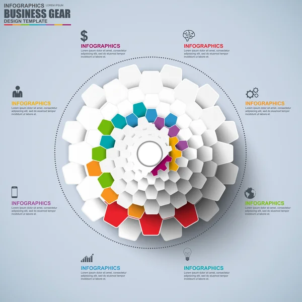 Modelo de design vetorial gráfico de artes infográficas. Pode ser usado para fluxo de trabalho, diagrama de ciclo, circular, banner infográfico, opções de número, design, elementos infográficos, infográficos de informações de conjunto . —  Vetores de Stock