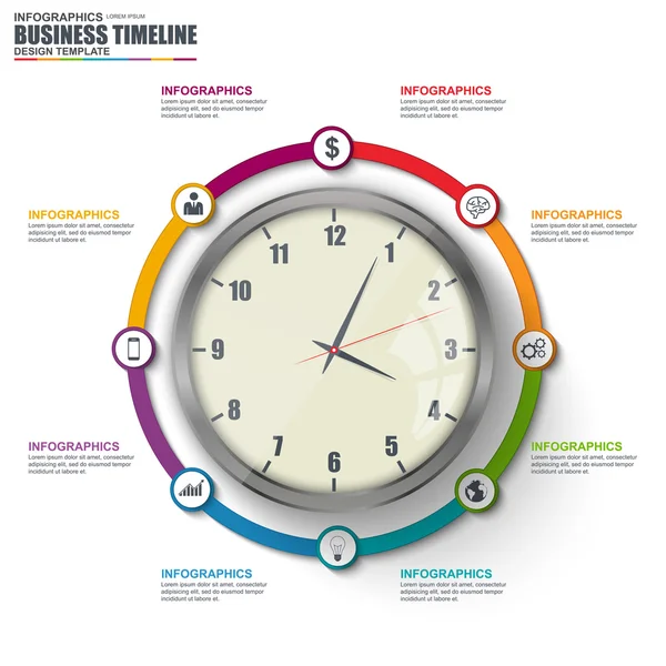 Plantilla de diseño vectorial de línea de tiempo lineal infográfica. Puede ser utilizado para flujo de trabajo, línea de tiempo del negocio, diagrama, banner de infografía, opciones de número, diseño, elementos de infografía, infografías de información . — Vector de stock