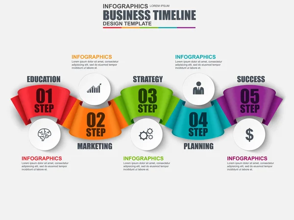 Modèle de conception vectorielle de timeline de ruban infographique. Peut être utilisé pour le flux de travail, le démarrage, le succès commercial, le diagramme, la bannière infographique, le travail d'équipe, la conception, les éléments infographiques, l'infographie de l'information . — Image vectorielle