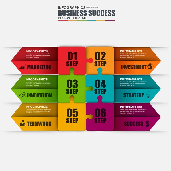 Infográfico modelo de design de vetor de quebra-cabeça mínimo. Pode ser usado para fluxo de trabalho, processos de negócios, diagrama, banner de infográfico de seta, trabalho em equipe, design, elementos infográficos, infográficos de informações . —  Vetores de Stock