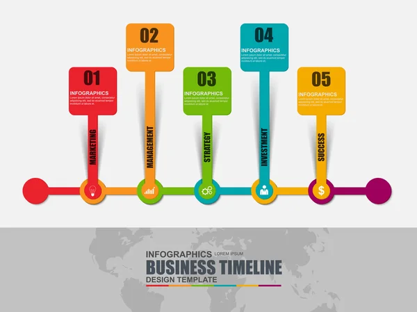 Modello di progettazione vettoriale della timeline infografica. Può essere utilizzato per flusso di lavoro, avvio, successo aziendale, diagramma, banner infografico, lavoro di squadra, web design, elementi infografici, infografica . — Vettoriale Stock