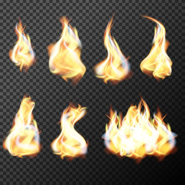 Realistic fire flames set vector on transparent background. Vector illustration. — Stock Vector