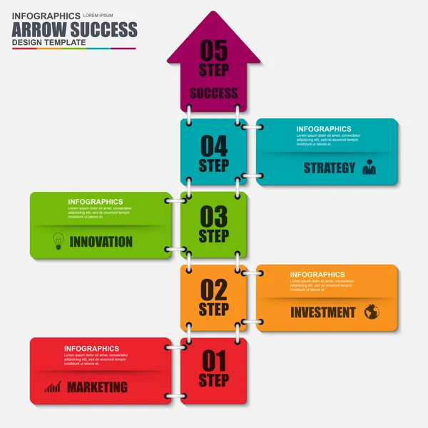 Infographic business success arrow vector design template. Can be used for workflow layout, data visualization, business concept with 5 options, parts, steps or processes, banner, diagram, web design. — Stock Vector