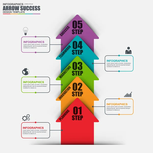 Plantilla de diseño de vectores de flecha de negocio infografía. Se puede utilizar para el diseño del flujo de trabajo, gráfico, diagrama, banner de infografía, procesos de paso, diseño web, elementos de infografía, infografías de información . — Vector de stock