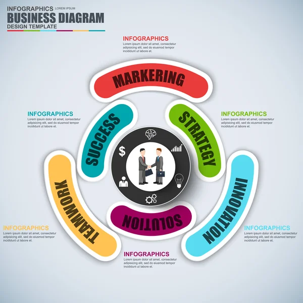 Modelo de desenho vetorial de diagrama de ciclo infográfico. Pode ser usado para layout de fluxo de trabalho, visualização de dados, conceito de negócio com 6 opções, peças, etapas ou processos, banner, diagrama, gráfico, web design . —  Vetores de Stock