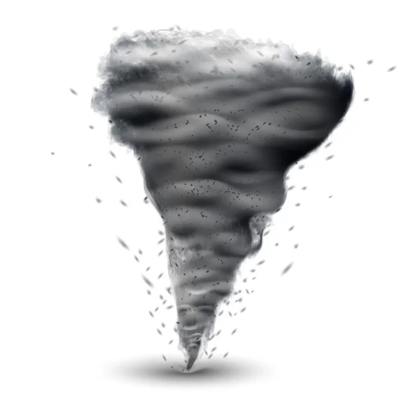 Tornado realistis berputar pada latar belakang putih, ilustrasi vektor terisolasi . - Stok Vektor