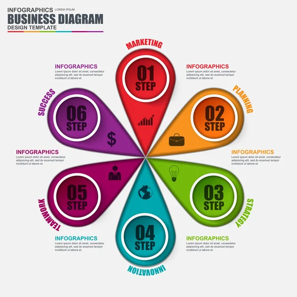Abstrakta 3d business diagram Infographic. Kan användas för arbetsflöde layout, datavisualisering, affärsidé med 6 alternativ, delar, steg eller processer, banner, cykeln diagram, diagram, webbdesign. — Stock vektor