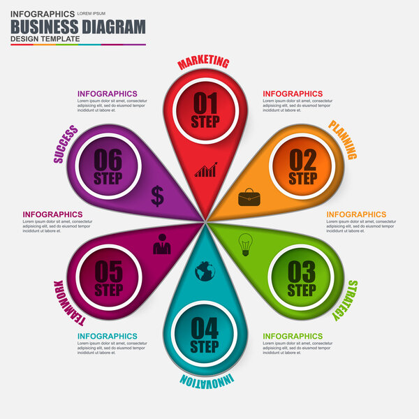 Abstract 3D business diagram Infographic. Can be used for workflow layout, data visualization, business concept with 6 options, parts, steps or processes, banner, cycle diagram, chart, web design.