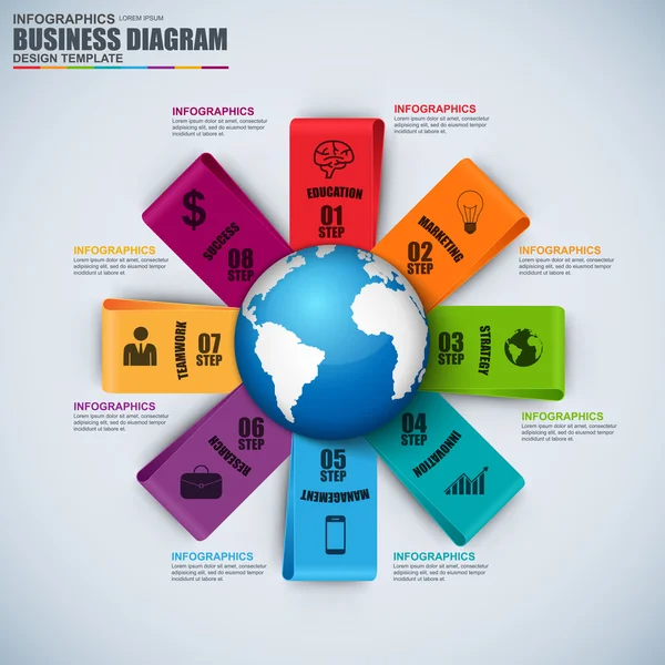 Abstrakta 3d business diagram Infographic. Kan användas för arbetsflöde layout, datavisualisering, affärsidé med 8 alternativ, delar, steg eller processer, banner, cykeln diagram, diagram, webbdesign. — Stock vektor