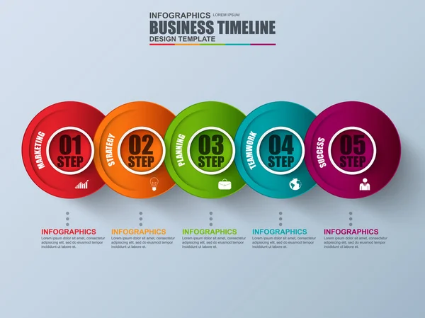 Infographic tidslinjen vektor formgivningsmall. Kan användas för arbetsflöde layout, datavisualisering, affärsidé med 6 alternativ, delar, steg eller processer, banner, cykeln diagram, diagram, webbdesign. — Stock vektor