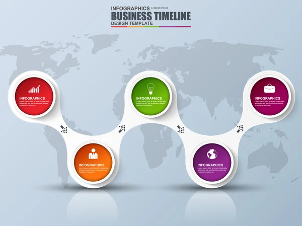 Modèle de conception vectorielle de chronologie infographique. Peut être utilisé pour la mise en page du flux de travail, le rapport, le concept d'entreprise avec 5 options, pièces, étapes ou processus, options numériques, bannière, diagramme, graphique, conception Web . — Image vectorielle