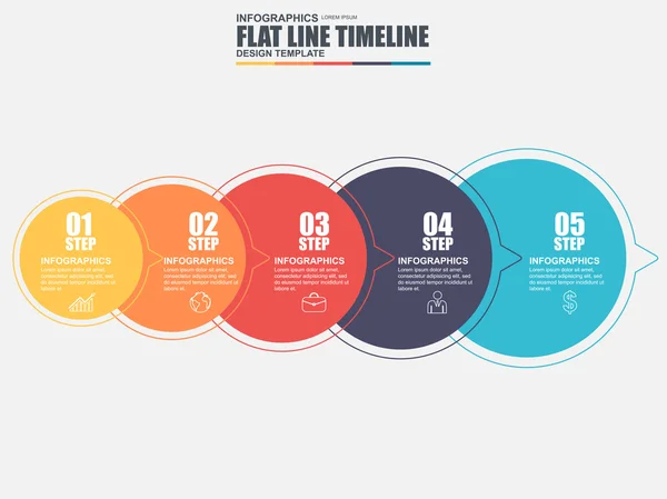 Dunne lijn platte tijdlijn infographic elementen vector sjabloon. Kan worden gebruikt voor workflow, businessconcept met 5 opties, onderdelen, stappen of processen, nummer opties, diagram, grafiek, data visualization. — Stockvector