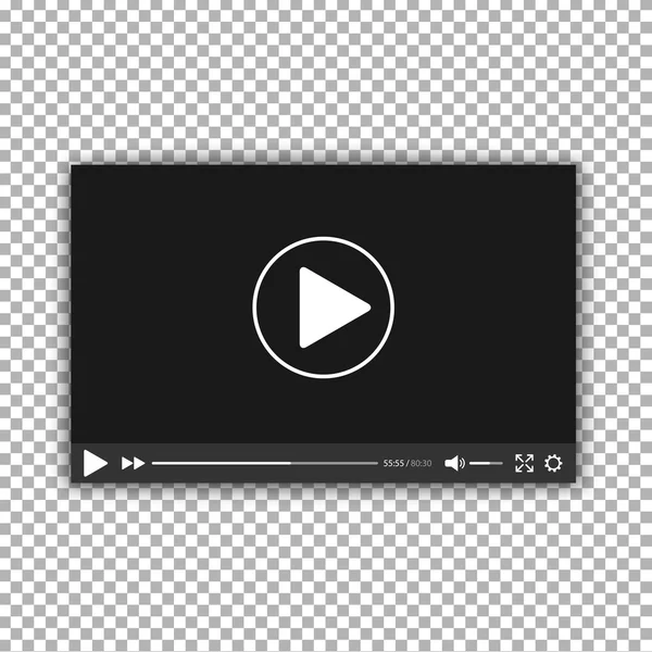 Reproductor de vídeo realista con sombra sobre fondo a cuadros. Ilustración vectorial . — Archivo Imágenes Vectoriales