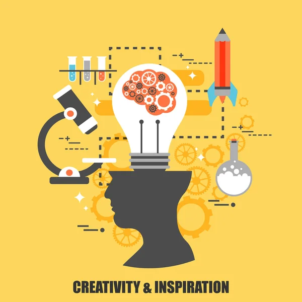 Concetto piatto di creatività e ispirazione. Può essere utilizzato per poster, banner, rivista, web design. La migliore soluzione per i grafici. Illustrazione vettoriale . — Vettoriale Stock