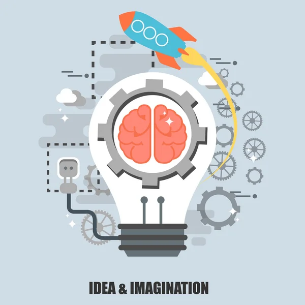 Plat concept van idee en verbeelding. Kan worden gebruikt voor poster, banner, tijdschrift, webdesign. Beste oplossing voor grafisch ontwerpers. Vector illustratie. — Stockvector