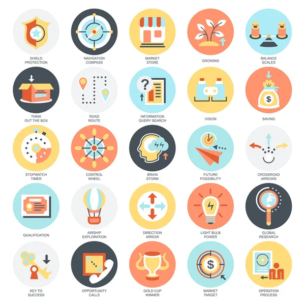 Iconos conceptuales planos paquete de varios signos de negocio y símbolos, elementos de metáfora. Conceptos para web y diseño gráfico. Medios móviles e impresos. Aislado sobre fondo blanco . — Vector de stock