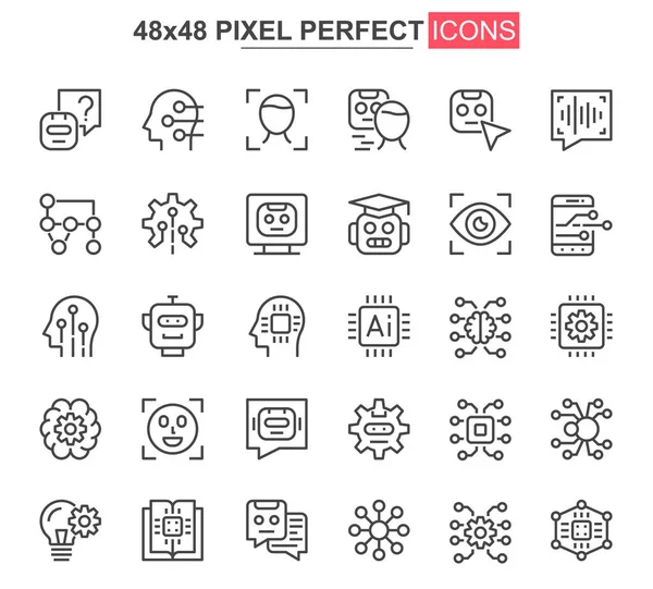 Ensemble Icônes Ligne Mince Intelligence Artificielle Pictogrammes Contour Apprentissage Automatique — Image vectorielle