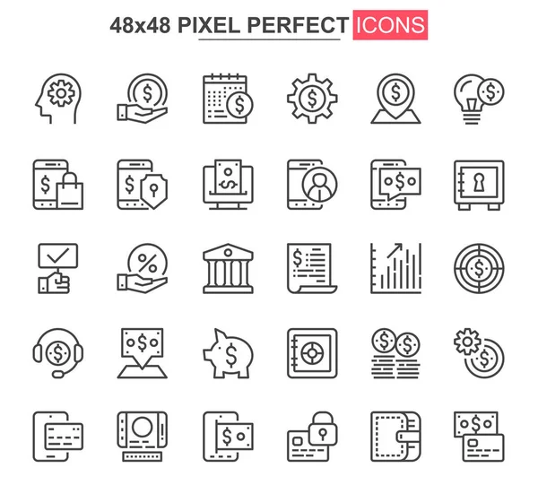 Services Bancaires Ligne Ligne Ligne Mince Icône Ensemble Pictogrammes Paiement — Image vectorielle