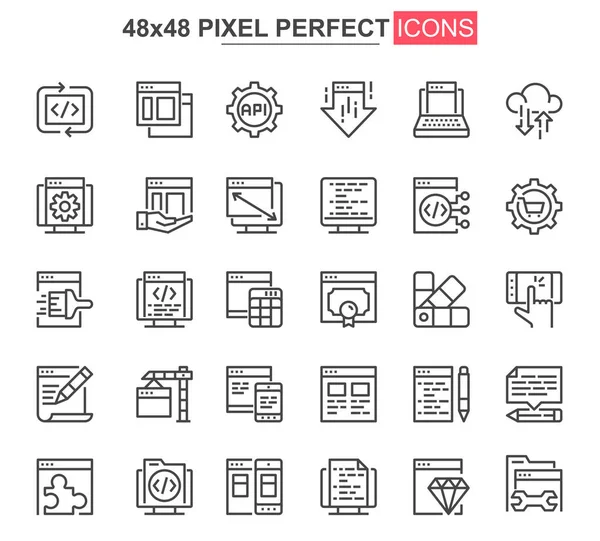 Développement Web Ligne Mince Icône Ensemble Pictogrammes Contour Programmation Application — Image vectorielle