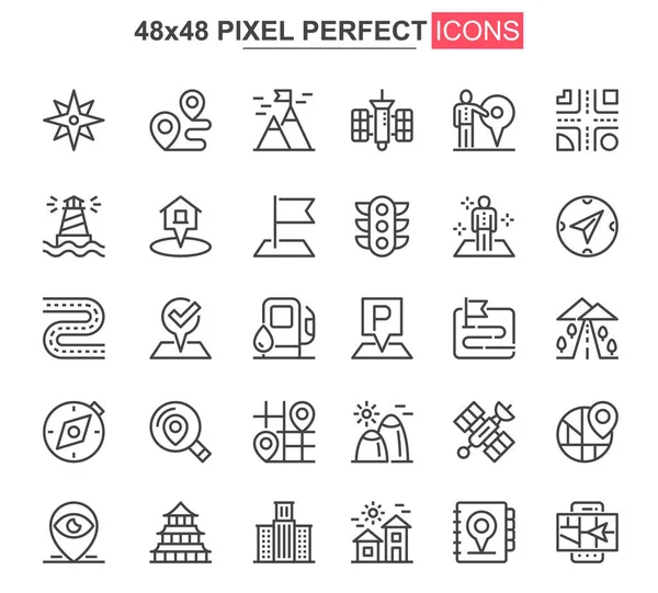 Conjunto Iconos Línea Delgada Navegación Iconos Diseño Único Seguimiento Destino — Vector de stock