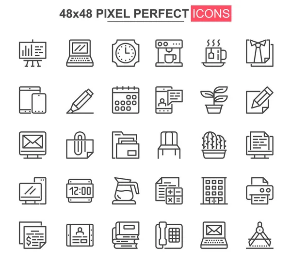 工作空间细线图标设置 公司工作场所 合作空间独特的设计图标 业务工作流 企业管理大纲向量包 48X48像素完美线性象形文字包 — 图库矢量图片