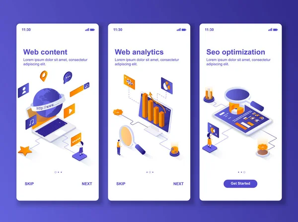 Isometrisches Gui Design Kit Für Webanalysen Web Content Produktion Seo — Stockvektor