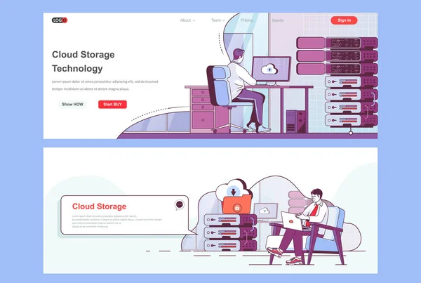 Définir Les Pages Destination Stockage Cloud Fournisseur Hébergement Site Web — Image vectorielle