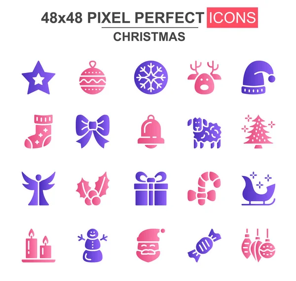 Feliz Navidad Conjunto Iconos Glifo Árbol Navidad Sombrero Santa Ciervos — Archivo Imágenes Vectoriales